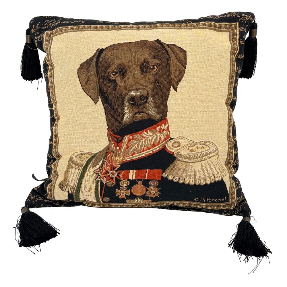 Borgata Chocolate Lab Dog Tapestry Pillow Thierry Poncelet Tassel Cushion